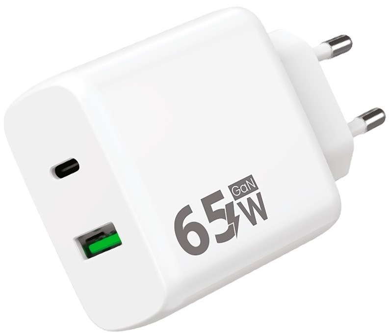 Nabíječka do sítě WG 1xUSB-A,1xUSB-C, GaN, PD 65W - bílá