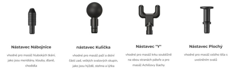 Masážní pistole GLOX GLOX750S šedý Všechny nástavce masážní pistole GLOX GLOX750S
