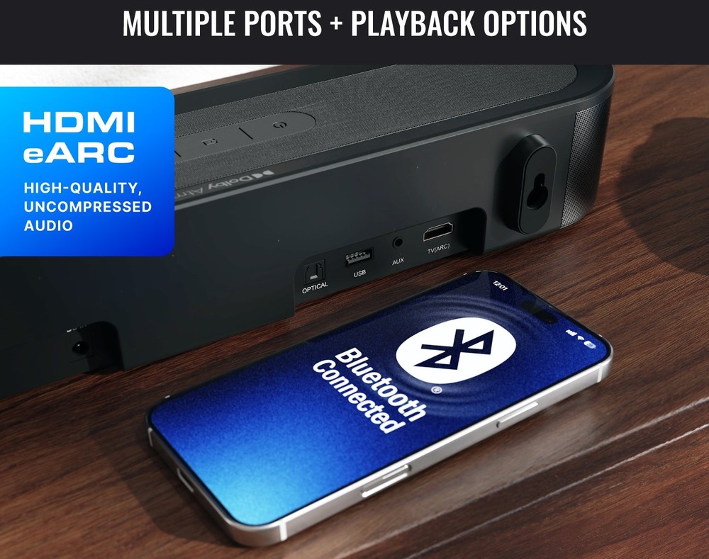Prostřednictvím soundbaru  můžete streamovat oblíbený playlist díky bluetooth propojení.