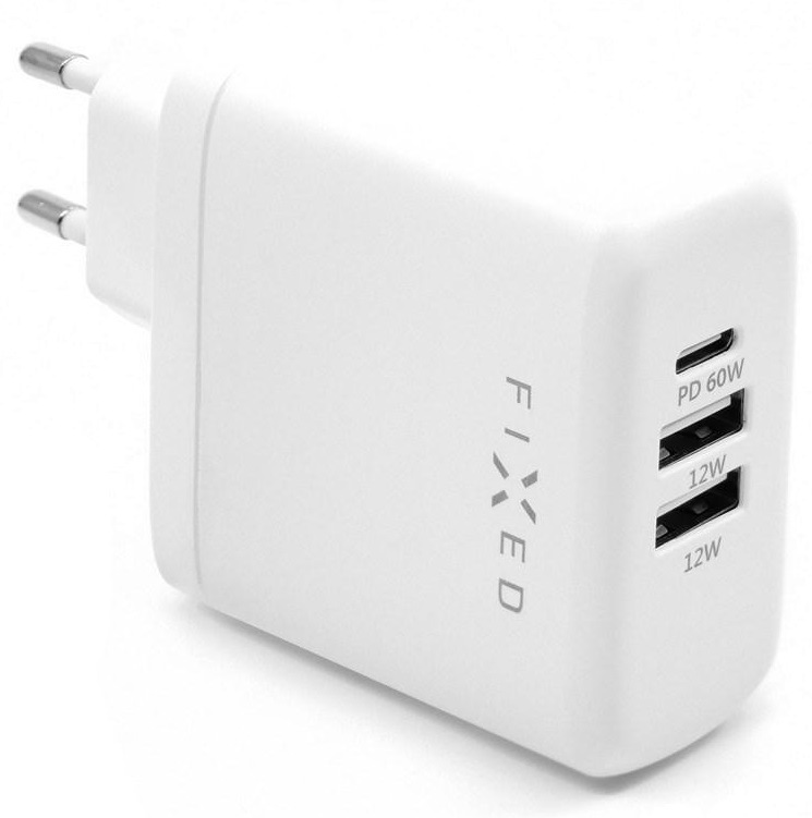 Nabíječka do sítě FIXED 2x USB, USB-C PD, 60W bílá (FIXC60-C2U-WH)