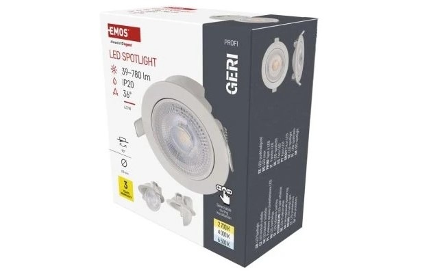 Vestavné svítidlo EMOS Geri 6,5W, 10cm, 780lm, teplá-studená bílá bílé LED SVÍTIDLO GERI VES. KR 6,5W 780LM IP20 CCT B