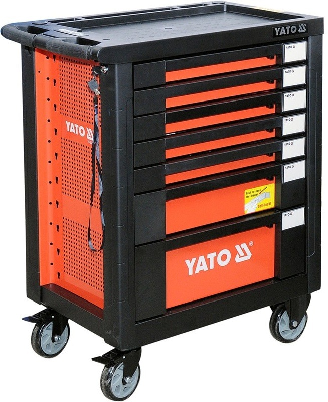 Dílenský vozík YATO s několika zásuvkami a kolečky.