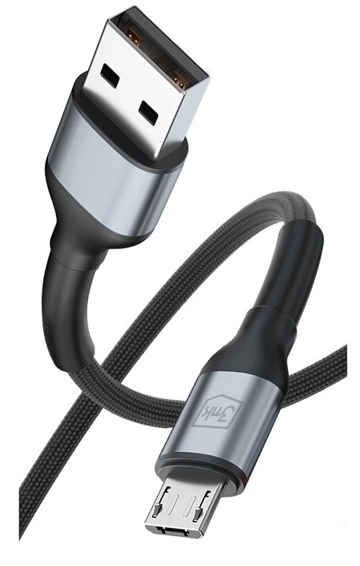 Nabíjecí kabel 3mk s konektory USB-A a micro USB, černá barva