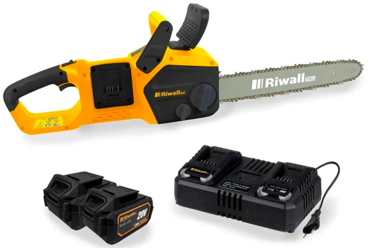 Řetězová pila Riwall RACS 4020i SET s 40cm lištou, dvěma akumulátory a nabíječkou v balení
