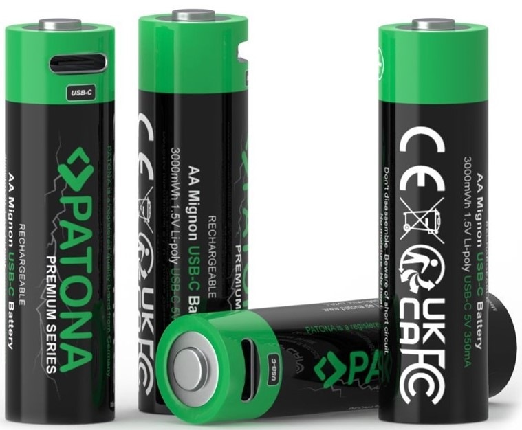 Baterie nabíjecí PATONA Premium AA/LR6, 2000mAh, USB-C, 4ks