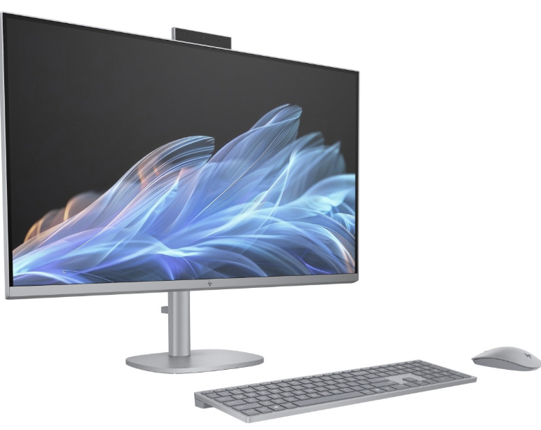 All-in-One počítač HP OmniStudio X 32-c0011nc s klávesnicí a myší z bočního pohledu