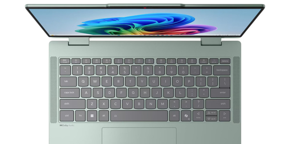 Notebook Lenovo IdeaPad 5 2-in-1 14AGP11 zelený Podsvícená klávesnice, IR kamera a krytka objektivu zajišťují pohodlné, bezpečné a soukromé používání notebooku každý den.