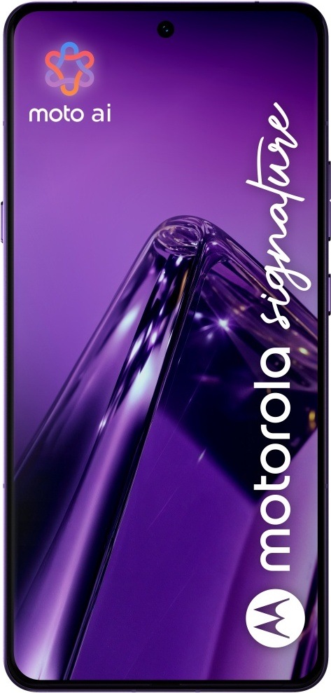 Mobilní telefon Motorola Signature Crystals by Swarovski 5G 16 GB / 512 GB fialový Přední strana chytrého telefonu Motorola Signature s velkou a rychlou AMOLED obrazovkou
