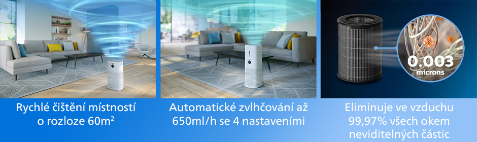 Čistička vzduchu Philips AC3737/10 Series 3000 čisticí a zvlhčující obývací pokoj
