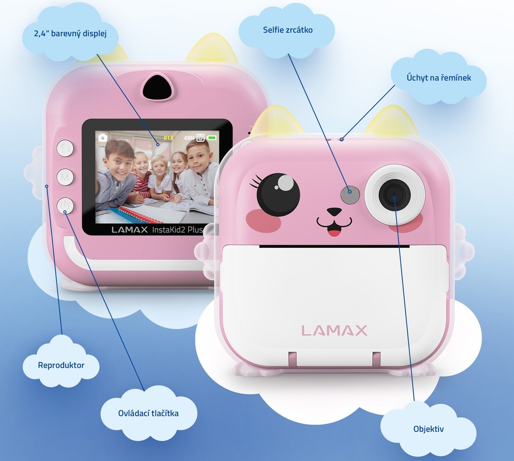 Instantní fotoaparát LAMAX InstaKid2 AI Plus růžový Instantní fotoaparát LAMAX InstaKid2 AI Plus růžový