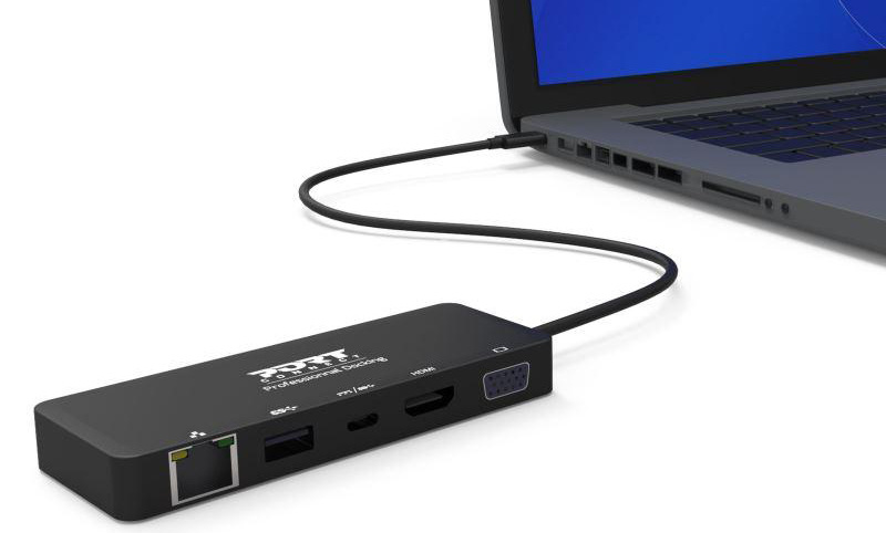 USB Hub PORT CONNECT USB-C/LAN, HDMI, VGA, USB-C PD 3.0 85W, USB-A černý
