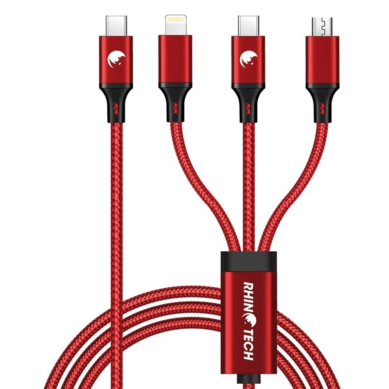 Kabel RhinoTech 3v1 USB-C (MicroUSB/Lightning/USB-C) 40W 1,2m červený