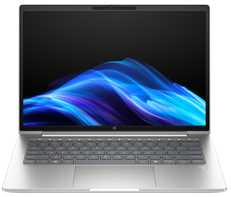 Čelní pohled na otevřený HP ProBook 4 G2a 14″ R5-23 s klávesnicí bez numerického bloku