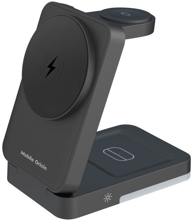 Bezdrátová nabíječka Mobile Origin 3in1 Foldable Charging Stand with light, PW28 v černém designu