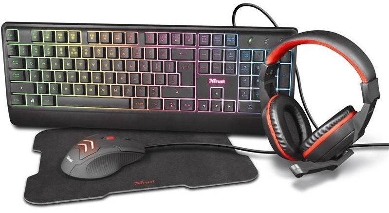 Herní set Trust ZIVA 4-in-1 Gaming Bundle - set klávesnice a myši, sluchátek a podložky k myši
