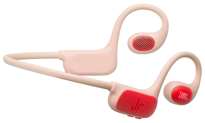 Detail uchycení za ucho a zvukového výdechu dětských sluchátek JBL Junior FREE