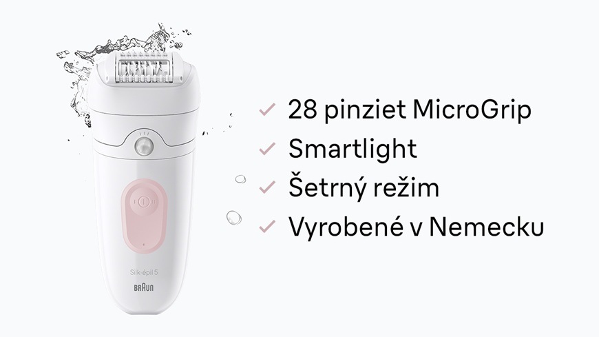 Epilátor Braun Silk-épil 5 SE5-011 v krásném a elegantním designu s 28 pinzetami pro precizní epilaci pokožky.