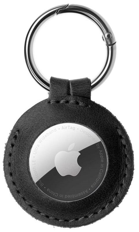 Pouzdro FIXED Case pro AirTag z pravé hovězí kůže s karabinou černé