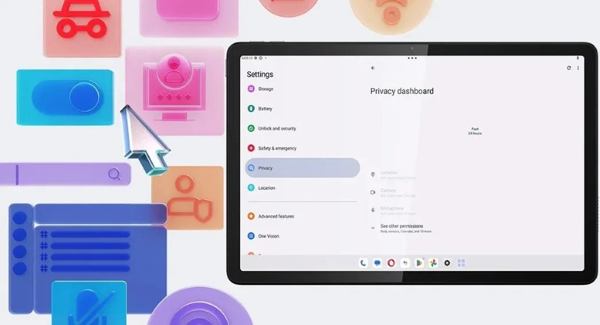 Detail displeje tabletu Lenovo Tab K11 Gen 2 s funkcí Privacy Dashboard