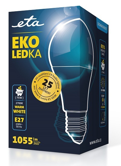 Žárovka LED ETA EKO LEDka klasik 11W, E27, teplá bílá