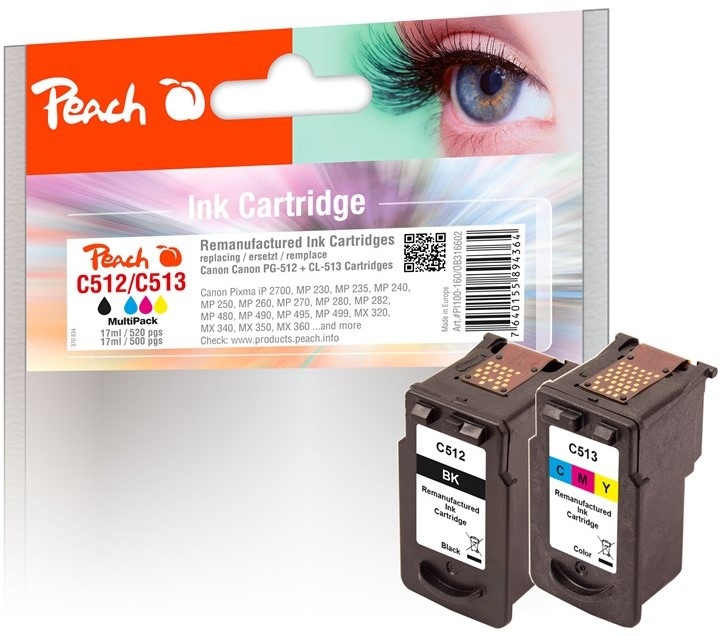 Inkoustová náplň Peach Canon PG-512/CL-513, MultiPack, 520/500 stran - CMYK