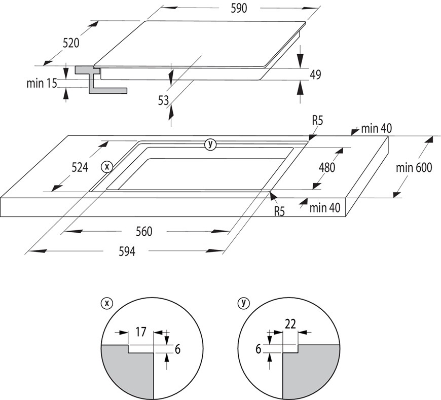 Indukční varná deska Gorenje GI6442BSCE, rozměry
