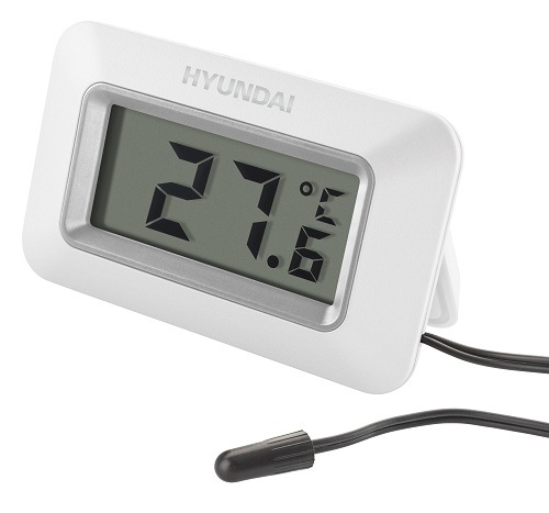 Teploměr Huyndai WS 1010 s externím čidlem zobrazující naměřenou teplotu