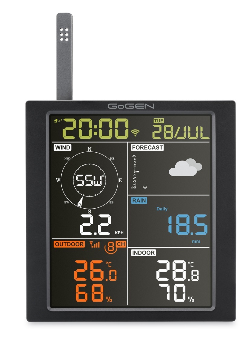 Meteorologická stanice GoGEN ME 3700 černá Čelní pohled na displej meteostanice GoGEN ME 3700
