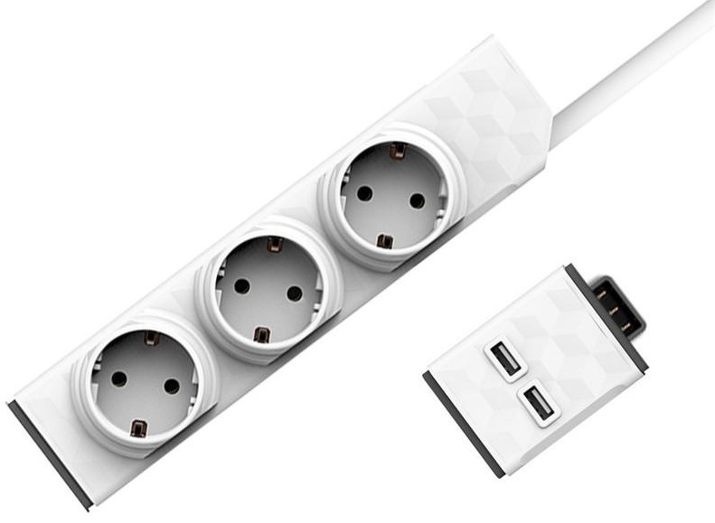 Kabel prodlužovací Powercube PowerStrip Modular Switch 1,5m + USB modul bílý