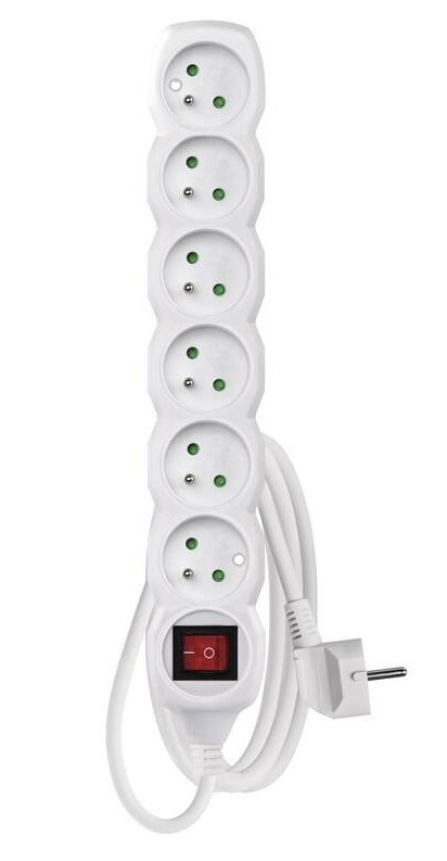 Kabel prodlužovací EMOS 6x zásuvka, vypínač, 2m bílá
