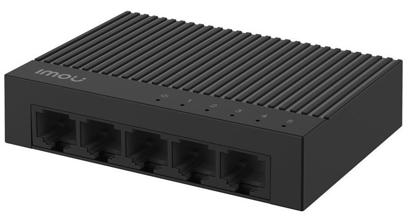 Switch Imou s pěti porty, LED indikátory, černá barva