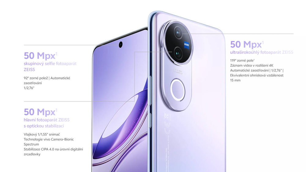 Mobilní telefon vivo V50 5G 12 GB / 512 GB fialový