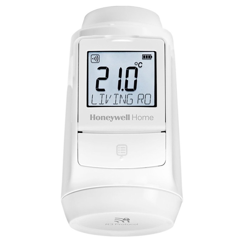 Celkový pohled na bezdrátovou termohlavici Honeywell Home EvoHome EVO-TRV