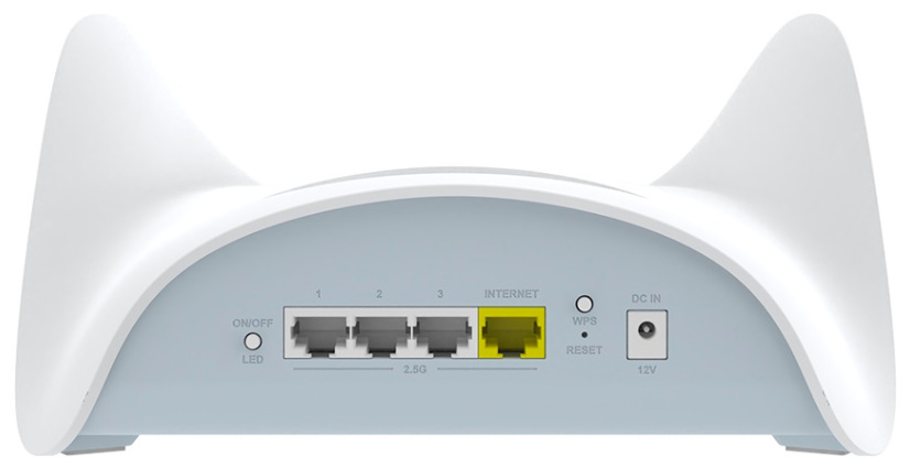 Zadní strana routeru D-Link M95/E BE9500 s 2,5GbE LAN a WAN porty a ovládacími tlačítky