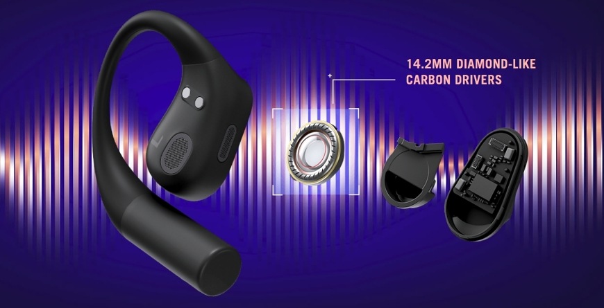 Sluchátka Asus ROG Cetra Open Wireless černé Detail konstrukce sluchátka ROG Cetra Open Wireless s 14,2mm měničem a vnitřními komponenty
