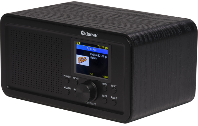 Internetové rádio s DAB+ Denver DIR-200 černé s barevným displejem, ovládacími tlačítky a reproduktorem