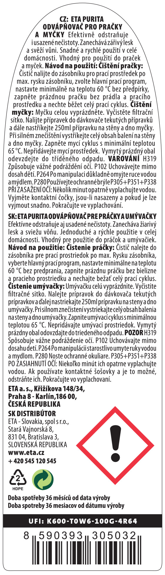 Odvápňovač pro pračky a myčky ETA PURITA 9957 90000