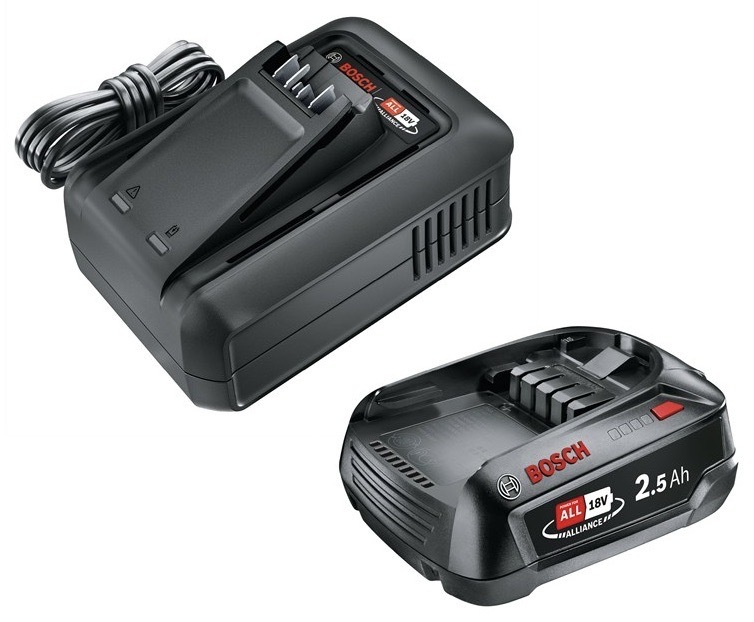 Set baterie a nabíječky Gardena s kapacitou 2 500 mAh, napětí baterie 18 V
