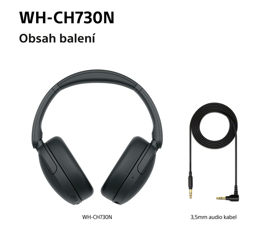 Sluchátka Sony WH-CH730N černá Sluchátka i s příslušenstvím.