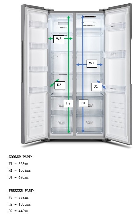 Gorenje NRS8182KX, stříbrná, vnitřní rozměry