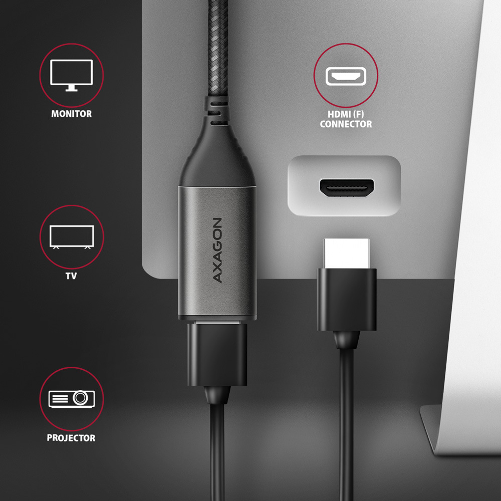 Redukce Axagon USB-C / HDMI 2.0a, 25cm, 4K/60Hz HDR10 černá Redukce Axagon USB-C / HDMI 2.0a, 25cm, 4K/60Hz HDR10 černá