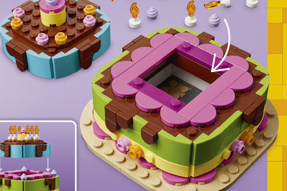 Stavebnice LEGO® Iconic 40815 Narozeninový dort Narozeninový dort můžete zdobit květinami a až deseti svíčkami podle věku nebo příležitosti.