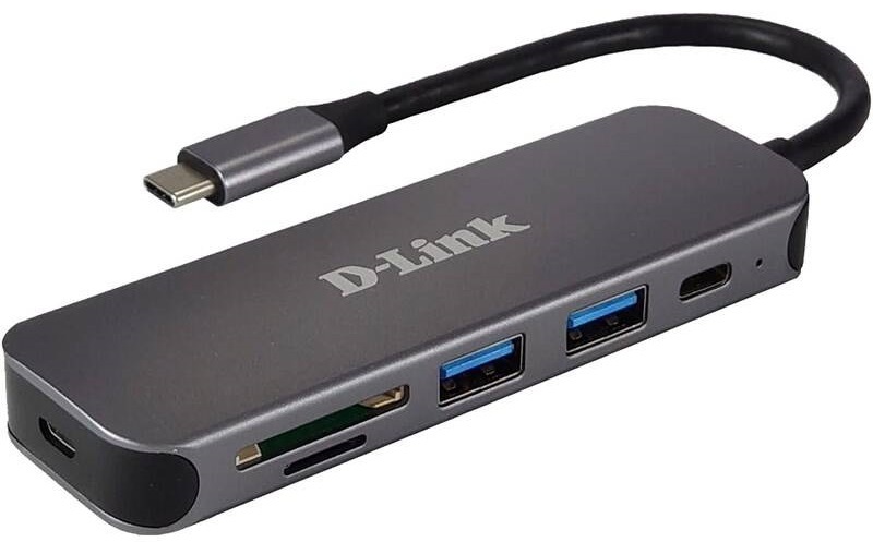 USB Hub D-Link 5v1 USB-C se čtečkou SD/microSD karet šedý