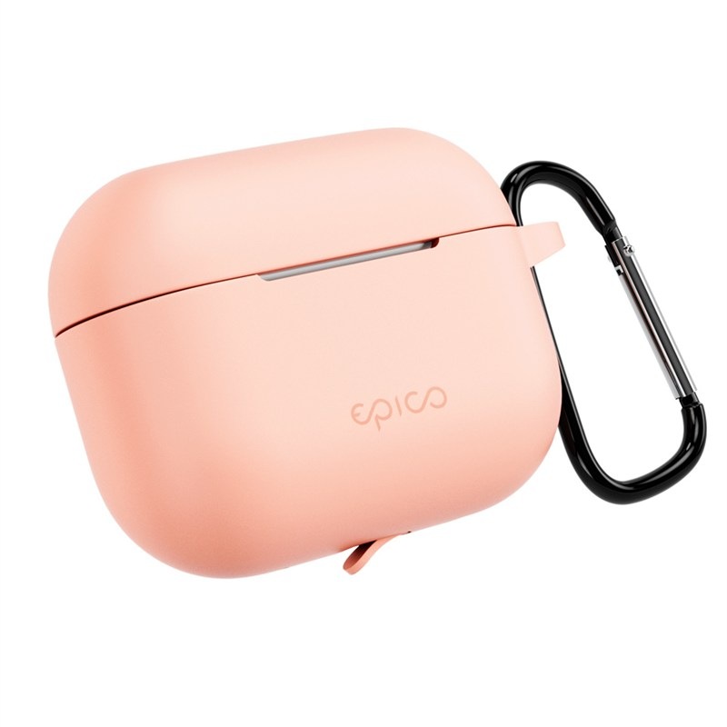 Pouzdro Epico silikonové s karabinou pro AirPods Pro 3 v růžovém provedení.