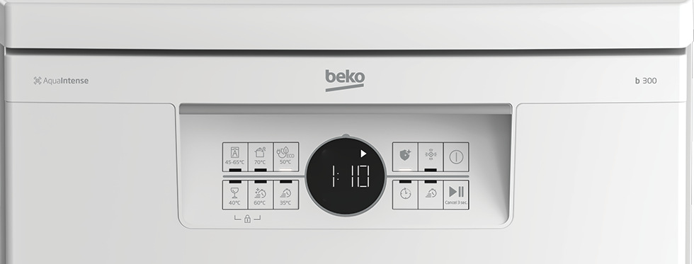 Myčka nádobí Beko Beyond BDFS26020WQ bílá Detail ovládacího panelu myčky nádobí Beko