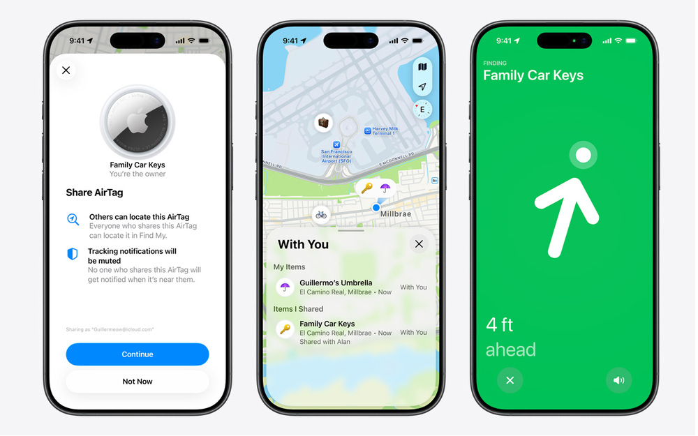 Apple AirTag (2. generace) umožňuje sd&iacute;len&iacute; polohy až pro &scaron;est lid&iacute;