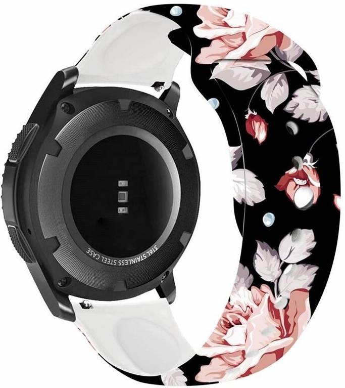 Řemínek RhinoTech univerzální silikonový Quick Release s motivem květin 20mm černý