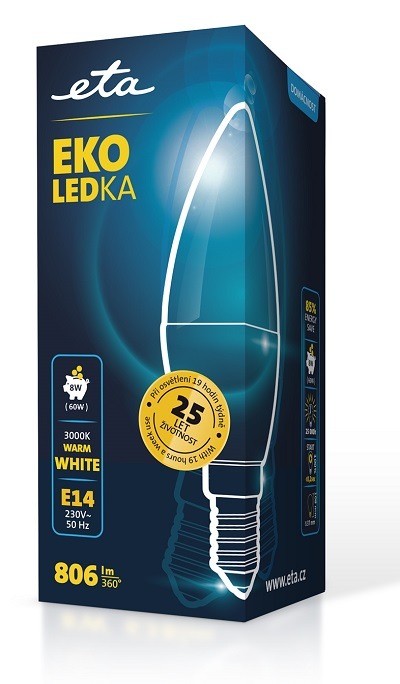 Žárovka LED ETA EKO LEDka svíčka 8W, E14, teplá bílá Žárovka LED ETA EKO LEDka svíčka 8W, E14, teplá bílá