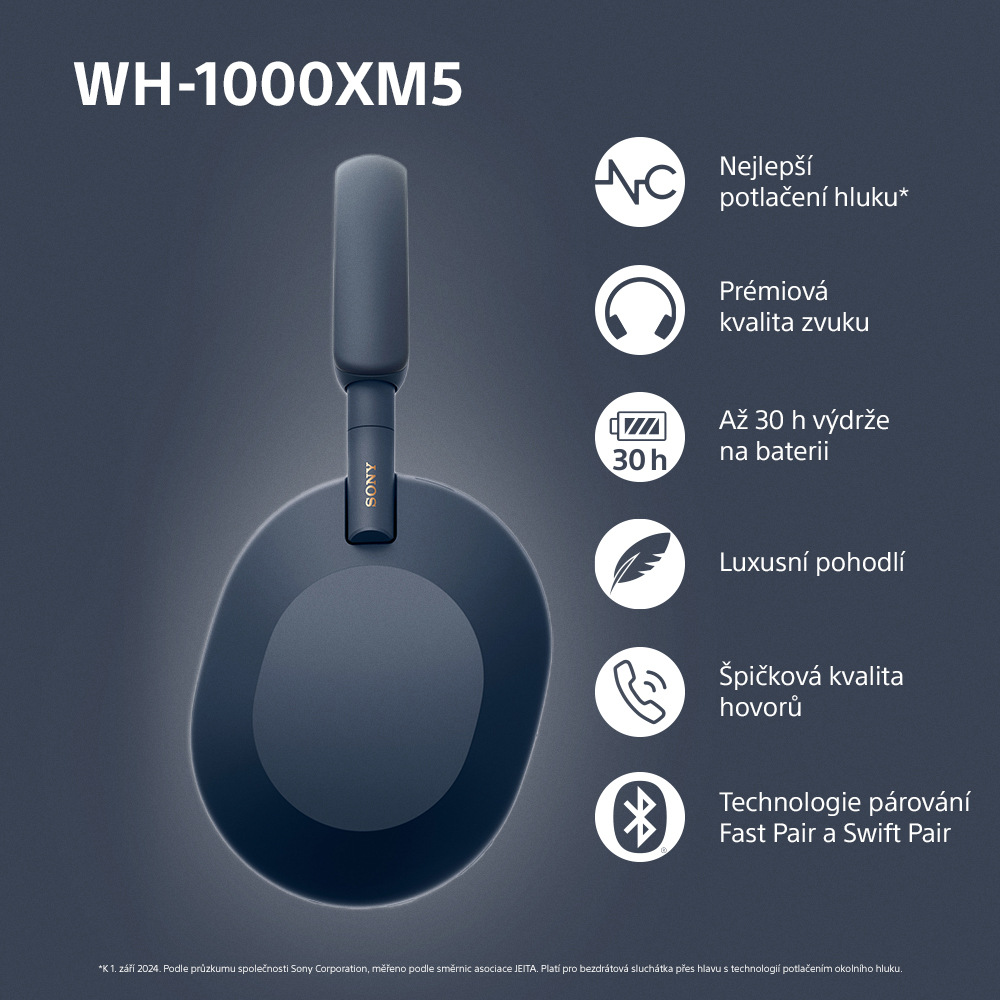 Sluchátka Sony WH-1000XM5 - Prodloužená záruka zdarma po registraci modrá