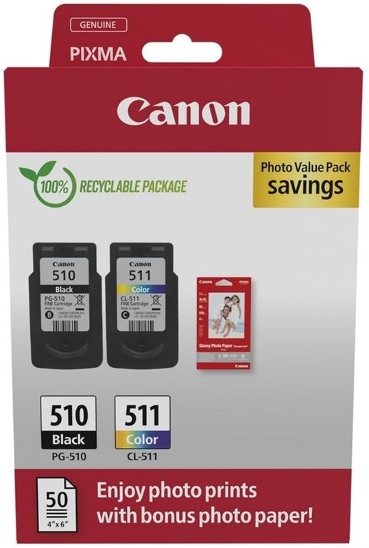 Inkoustová náplň Canon PG-510/CL-511 220/244 stran - CMYK + 50 x Photo Paper 10x15 cm